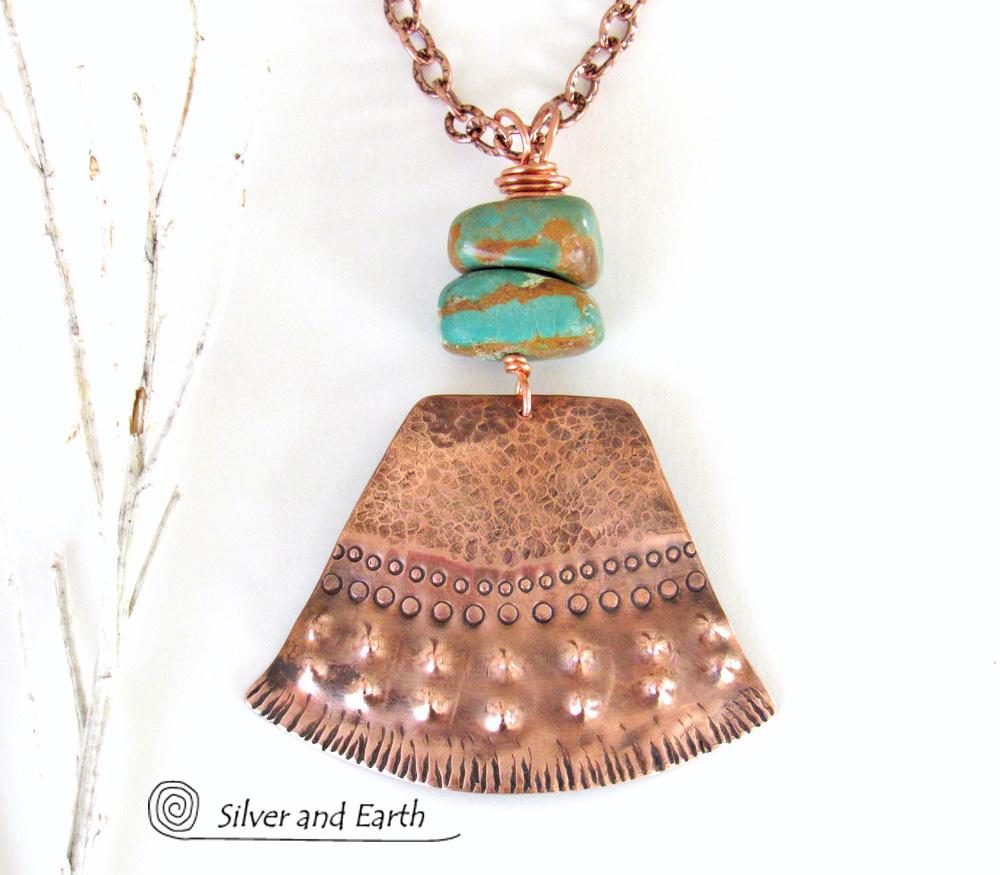 Natural Turquoise & Copper Necklace - Bold Exotic Boho Tribal Jewelry