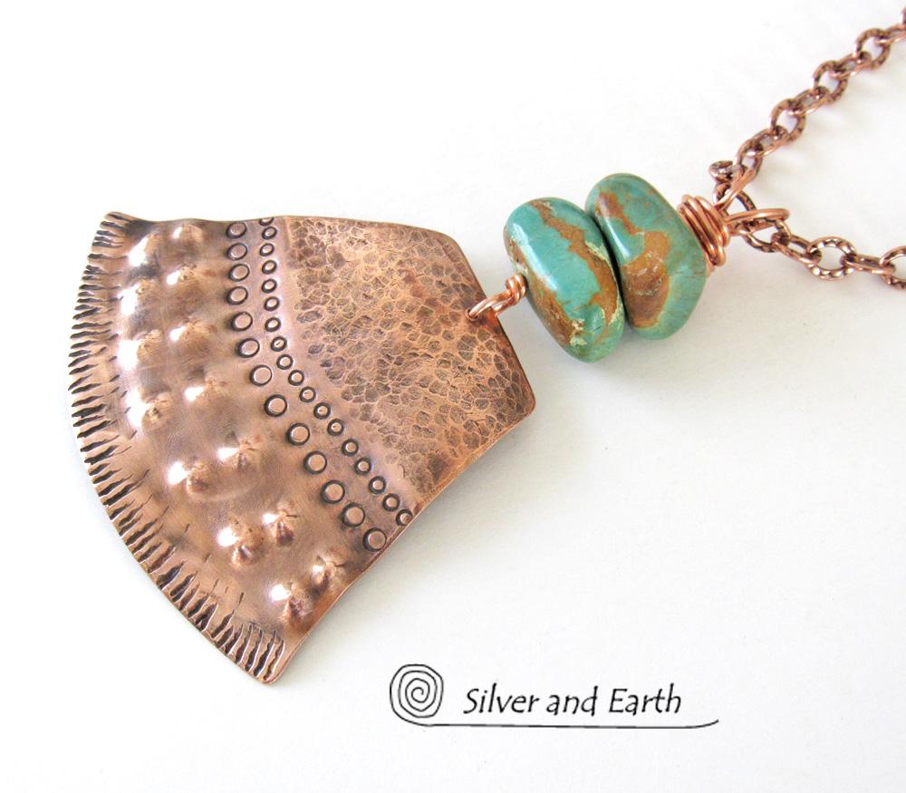 Natural Turquoise & Copper Necklace - Bold Exotic Boho Tribal Jewelry