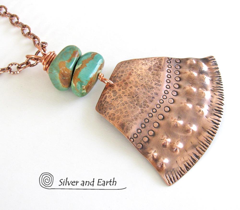 Natural Turquoise & Copper Necklace - Bold Exotic Boho Tribal Jewelry