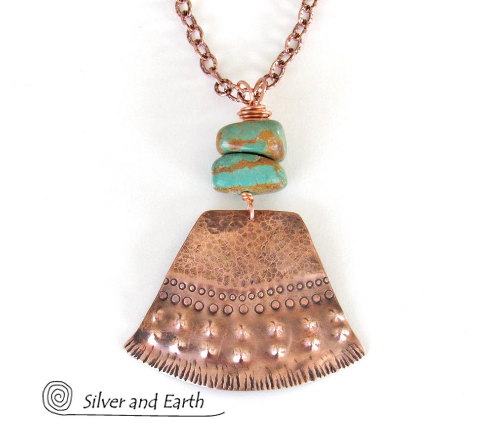 Natural Turquoise & Copper Necklace - Bold Exotic Boho Tribal Jewelry