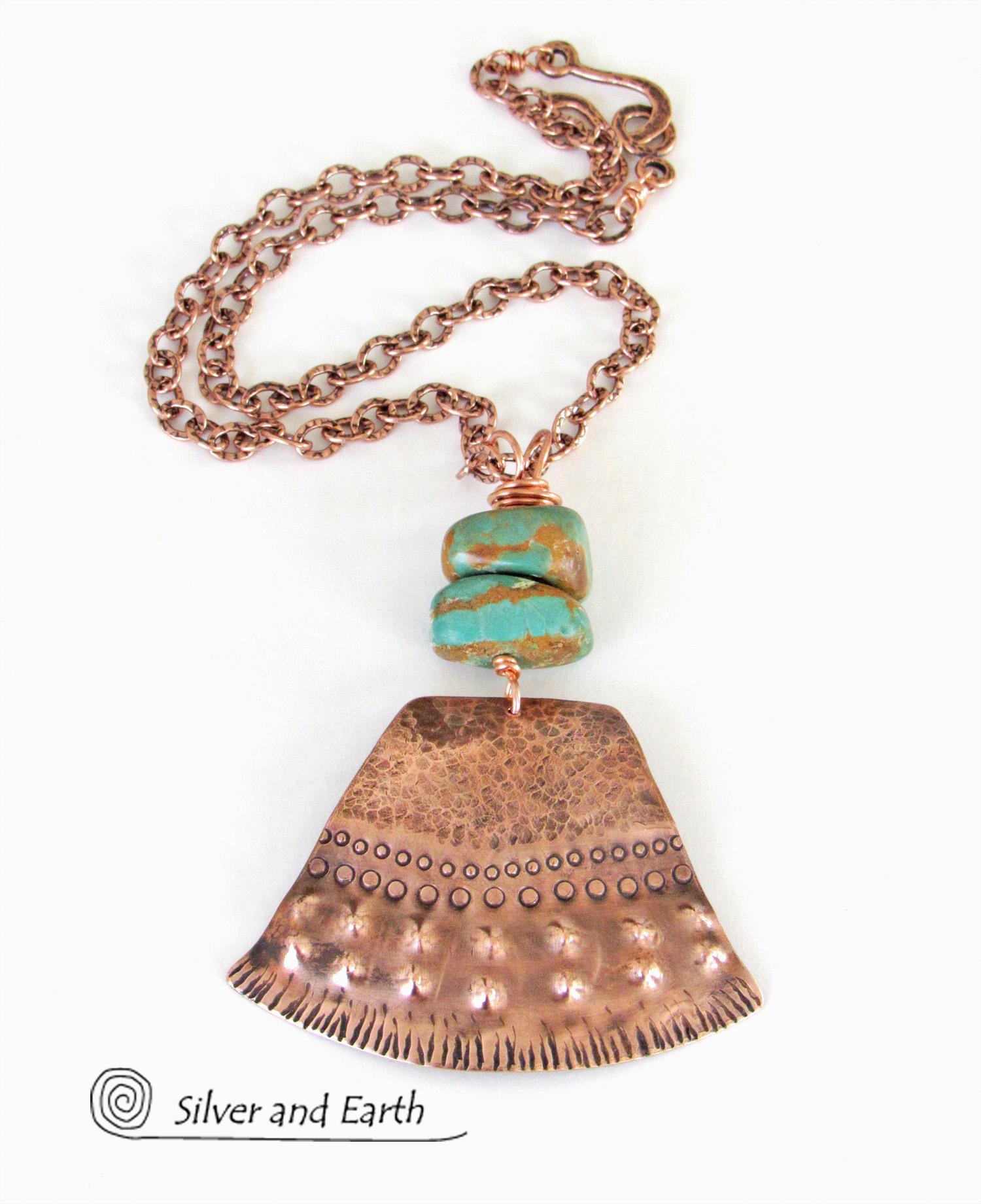 Natural Turquoise & Copper Necklace - Bold Exotic Boho Tribal Jewelry