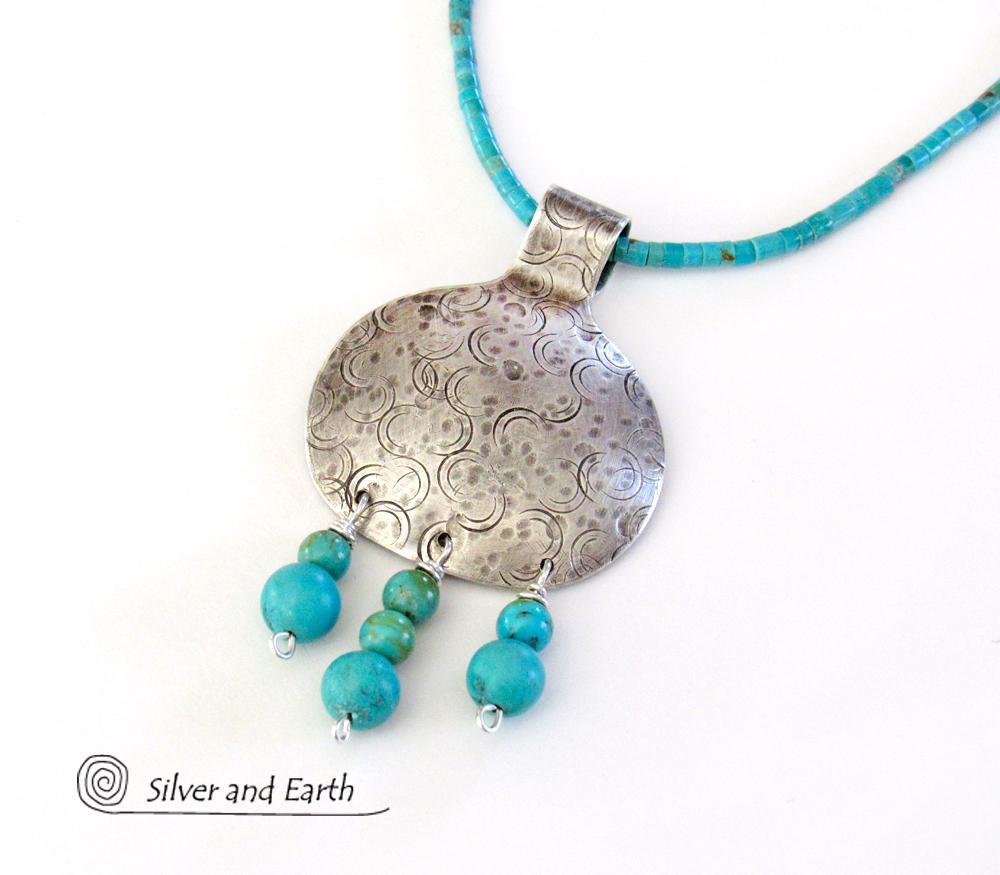 Sterling Silver Necklace with Turquoise Fringe Dangle - Modern Southwest Jewelry