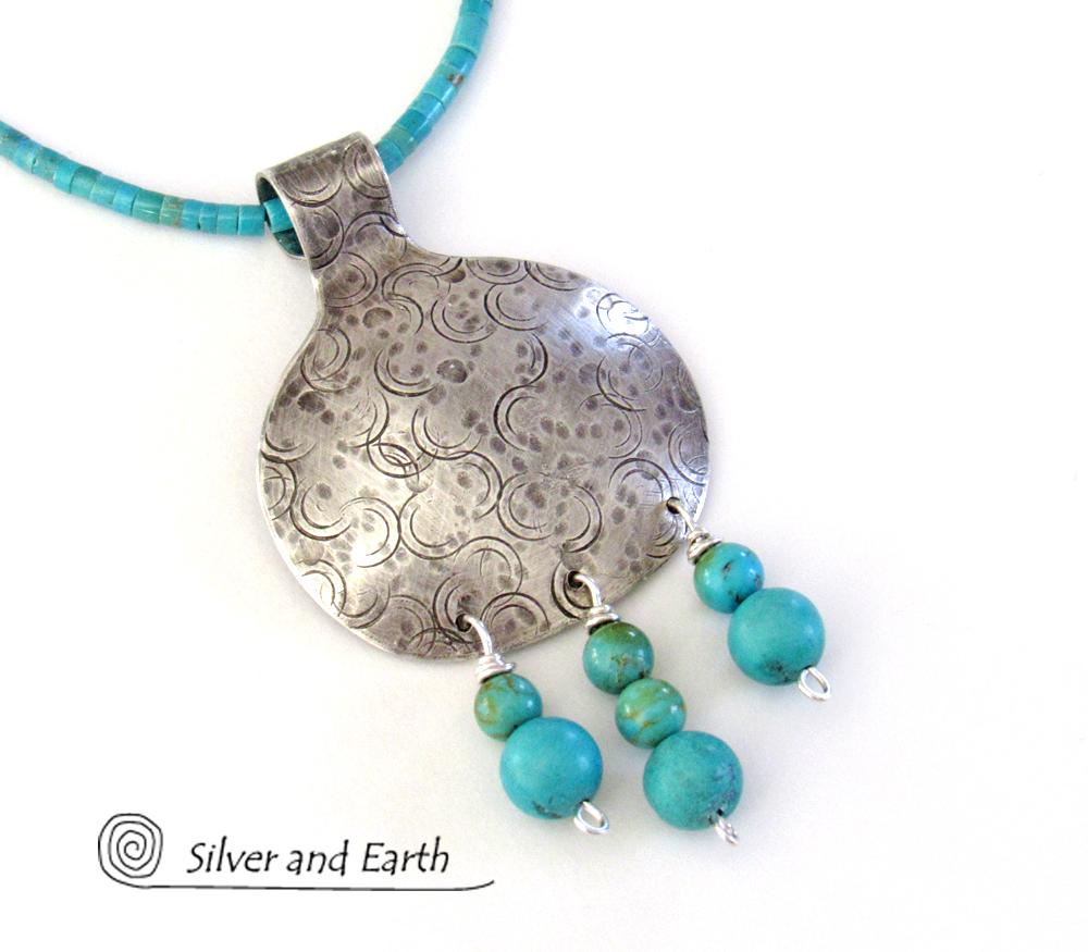 Sterling Silver Necklace with Turquoise Fringe Dangle - Modern Southwest Jewelry