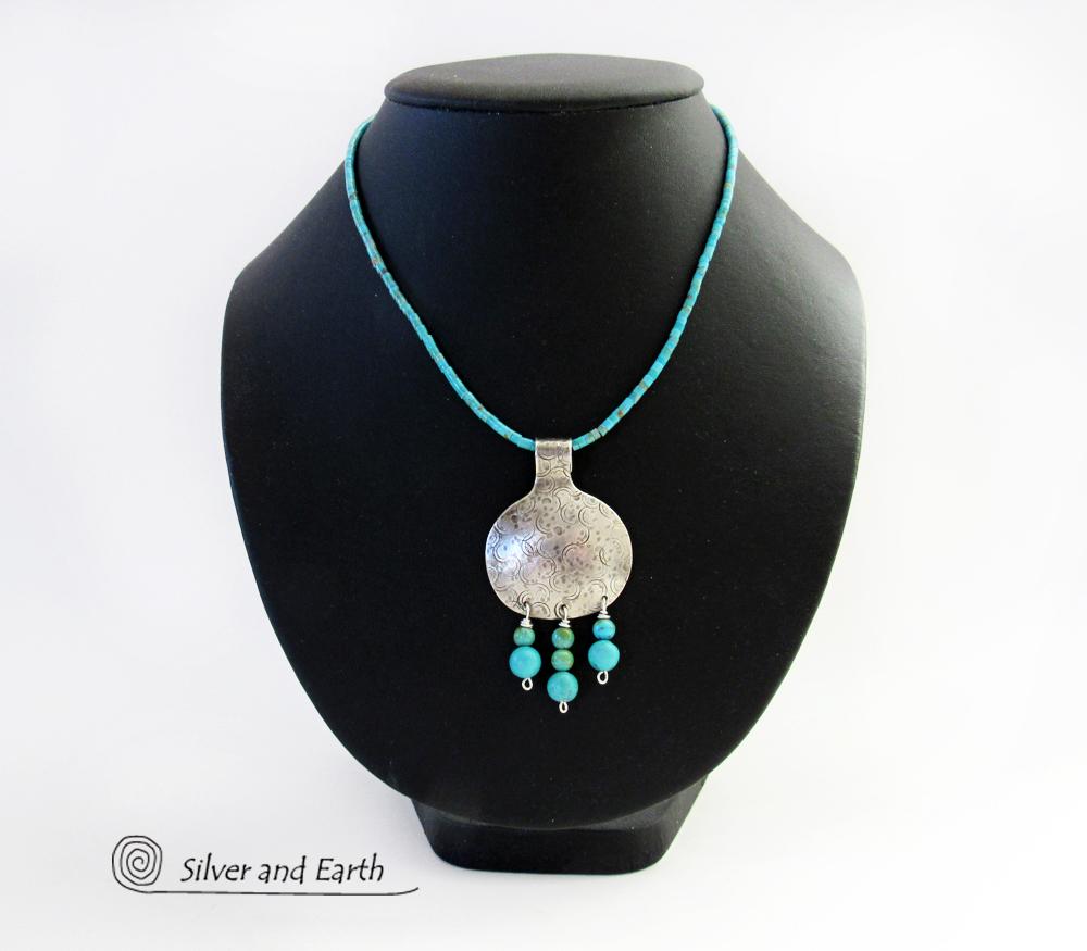 Sterling Silver Necklace with Turquoise Fringe Dangle - Modern Southwest Jewelry