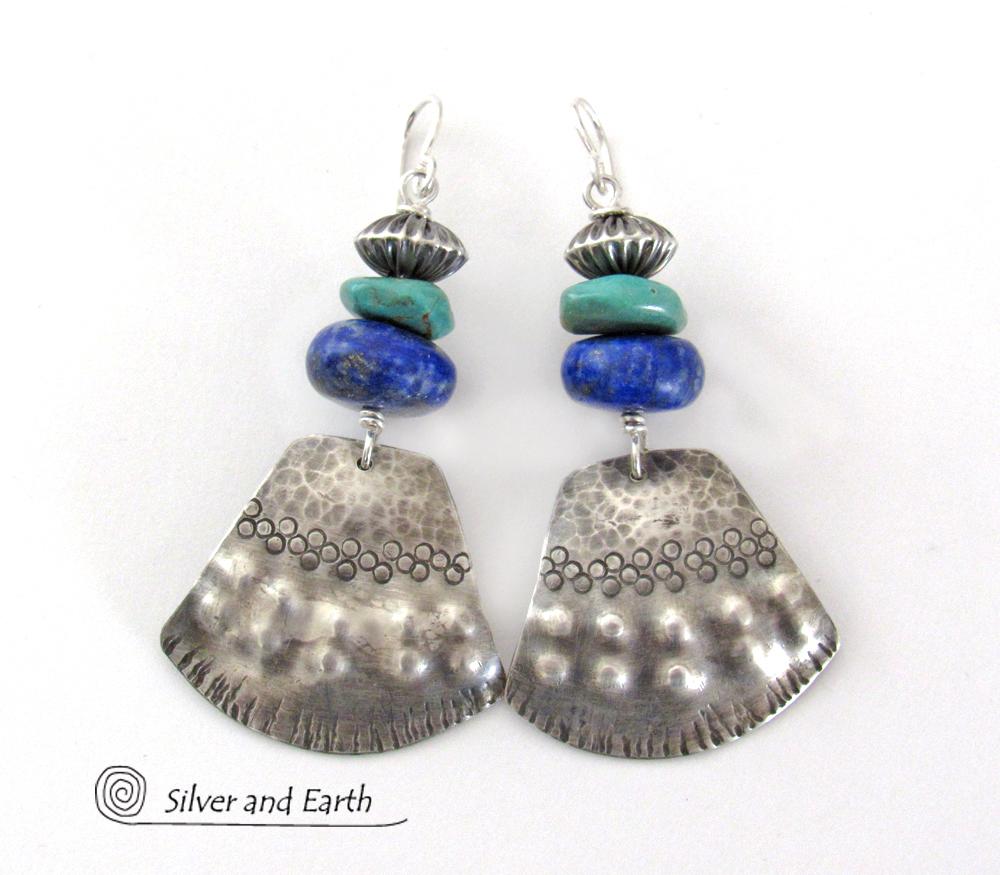 Sterling Silver Earrings with Turquoise & Lapis - Modern Southwest Jewelry