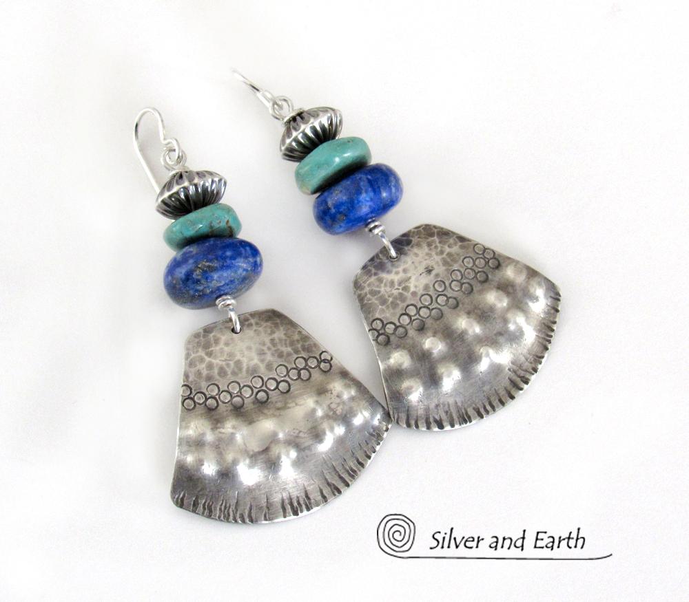 Sterling Silver Earrings with Turquoise & Lapis - Modern Southwest Jewelry