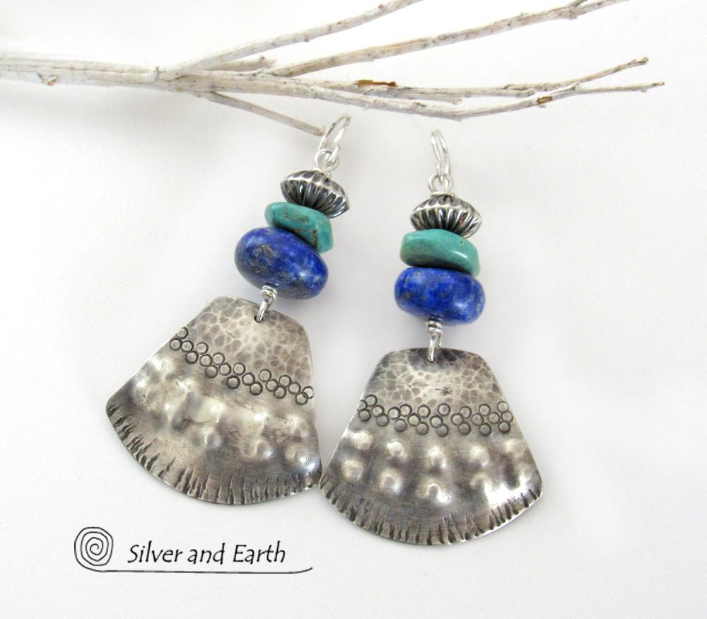 Sterling Silver Earrings with Turquoise & Lapis - Modern Southwest Jewelry