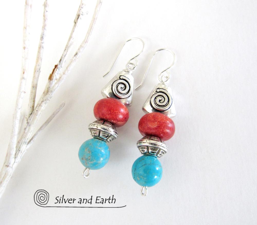 Red coral outlet bead earrings