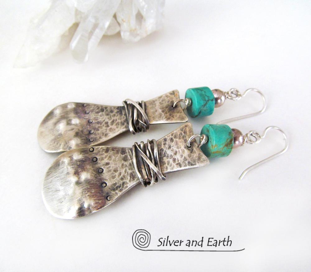 Turquoise & Sterling Silver Earrings - Bold Unique Statement Jewelry