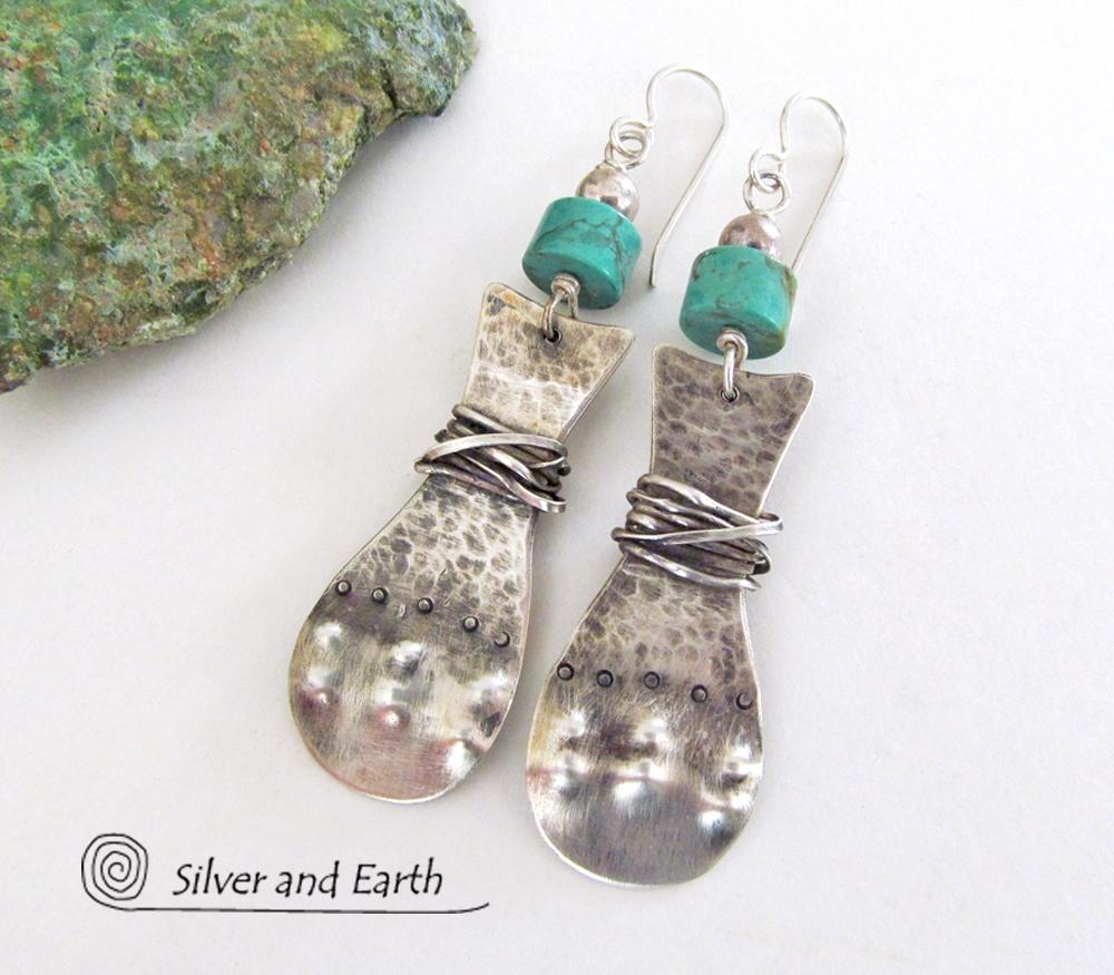 Turquoise & Sterling Silver Earrings - Bold Unique Statement Jewelry