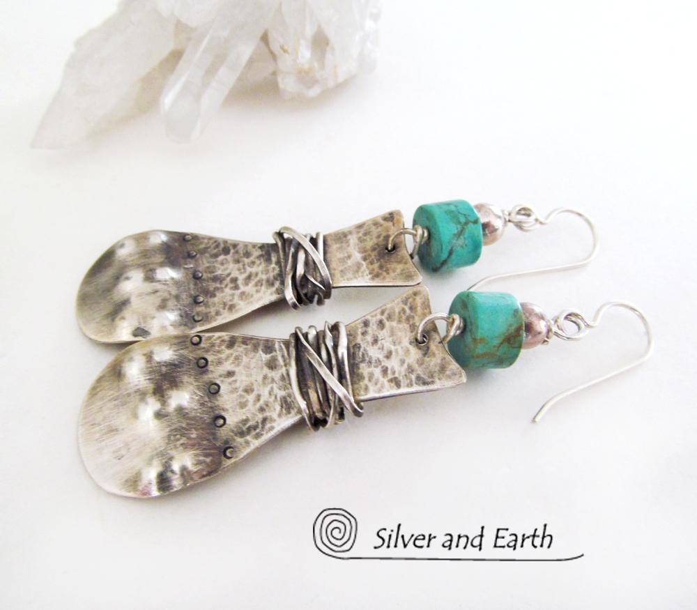 Turquoise & Sterling Silver Earrings - Bold Unique Statement Jewelry