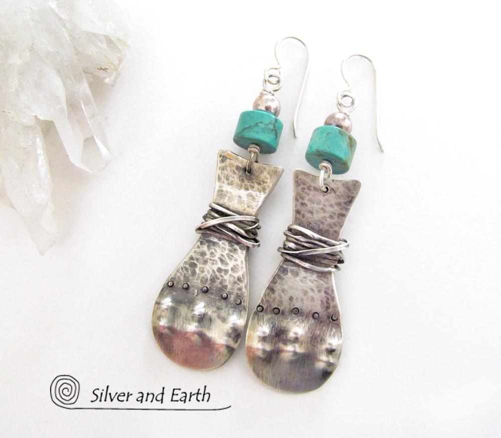 Turquoise & Sterling Silver Earrings - Bold Unique Statement Jewelry