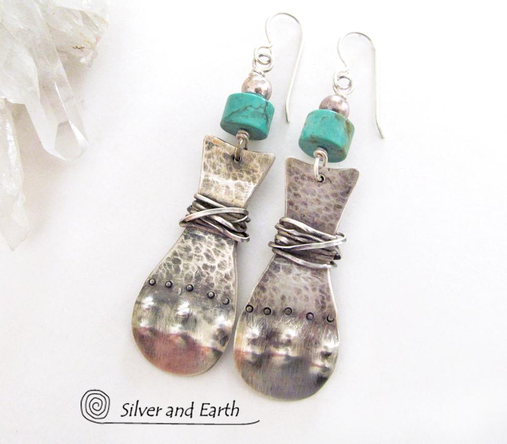 Turquoise & Sterling Silver Earrings - Bold Unique Statement Jewelry