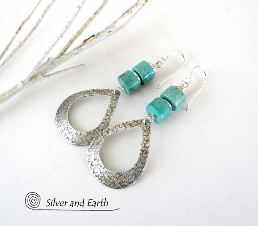 Turquoise & Sterling Silver Hoop Earrings - Chic Modern Sterling Silver Jewelry
