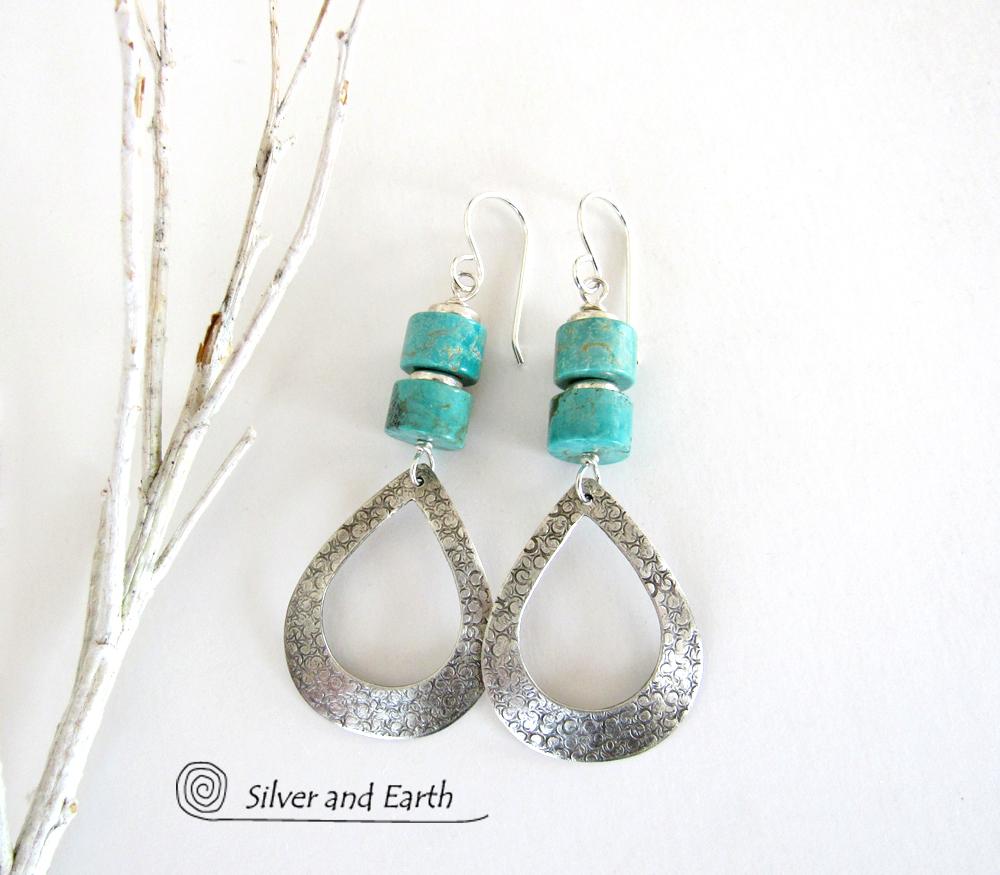 Turquoise & Sterling Silver Hoop Earrings - Chic Modern Sterling Silver Jewelry