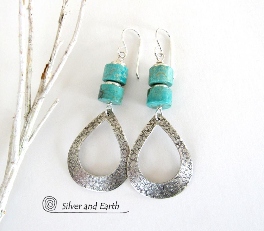 Turquoise & Sterling Silver Hoop Earrings - Chic Modern Sterling Silver Jewelry