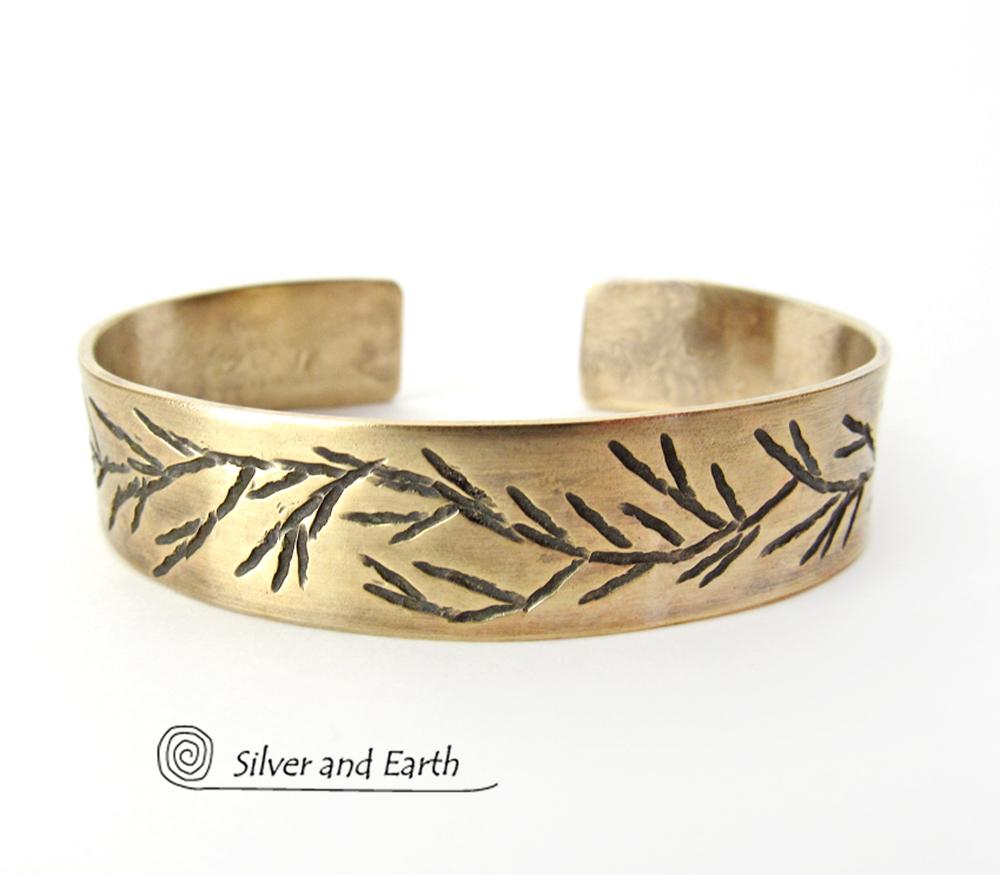 Gold Brass Cuff Bracelet with Twig Design - Modern Earthy Nature Jewelry