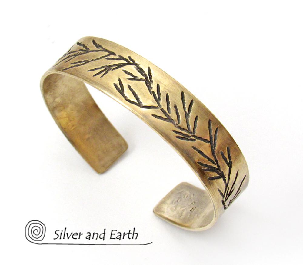 Gold Brass Cuff Bracelet with Twig Design - Modern Earthy Nature Jewelry