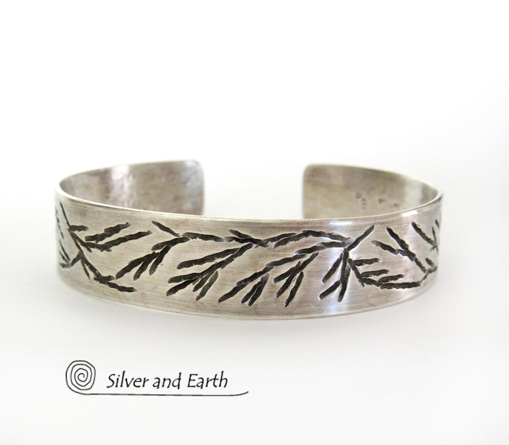 Modern Sterling Silver Cuff Bracelet with Twig Design - Earthy Nature Jewelry