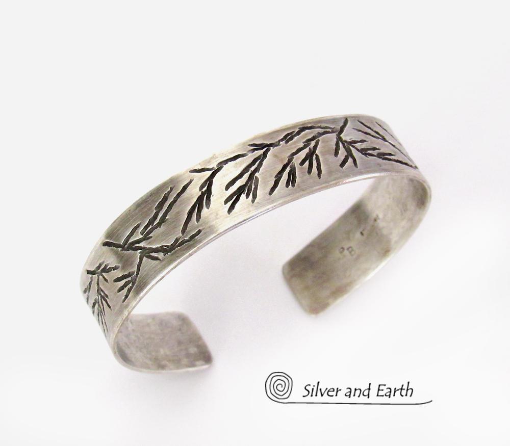 Modern Sterling Silver Cuff Bracelet with Twig Design - Earthy Nature Jewelry