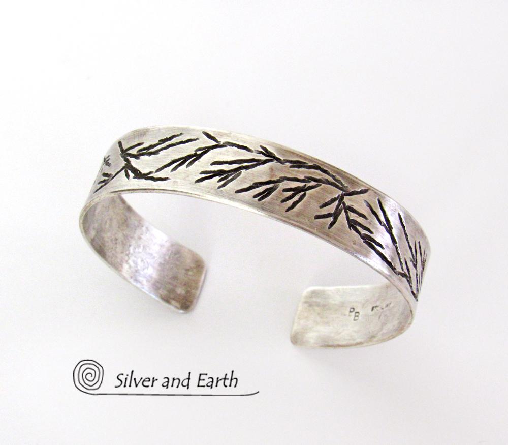 Modern Sterling Silver Cuff Bracelet with Twig Design - Earthy Nature Jewelry