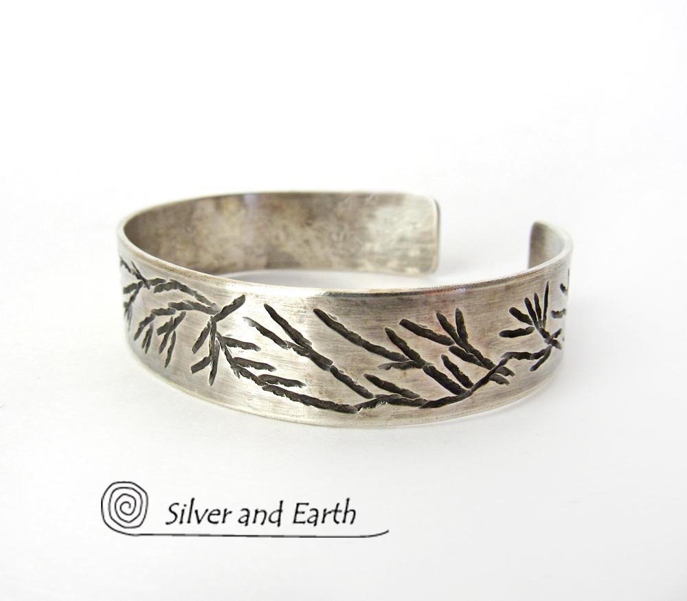 Modern Sterling Silver Cuff Bracelet with Twig Design - Earthy Nature Jewelry