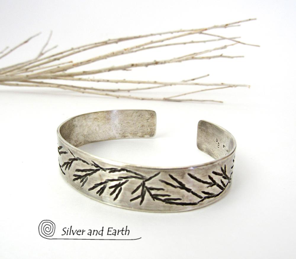 Modern Sterling Silver Cuff Bracelet with Twig Design - Earthy Nature Jewelry