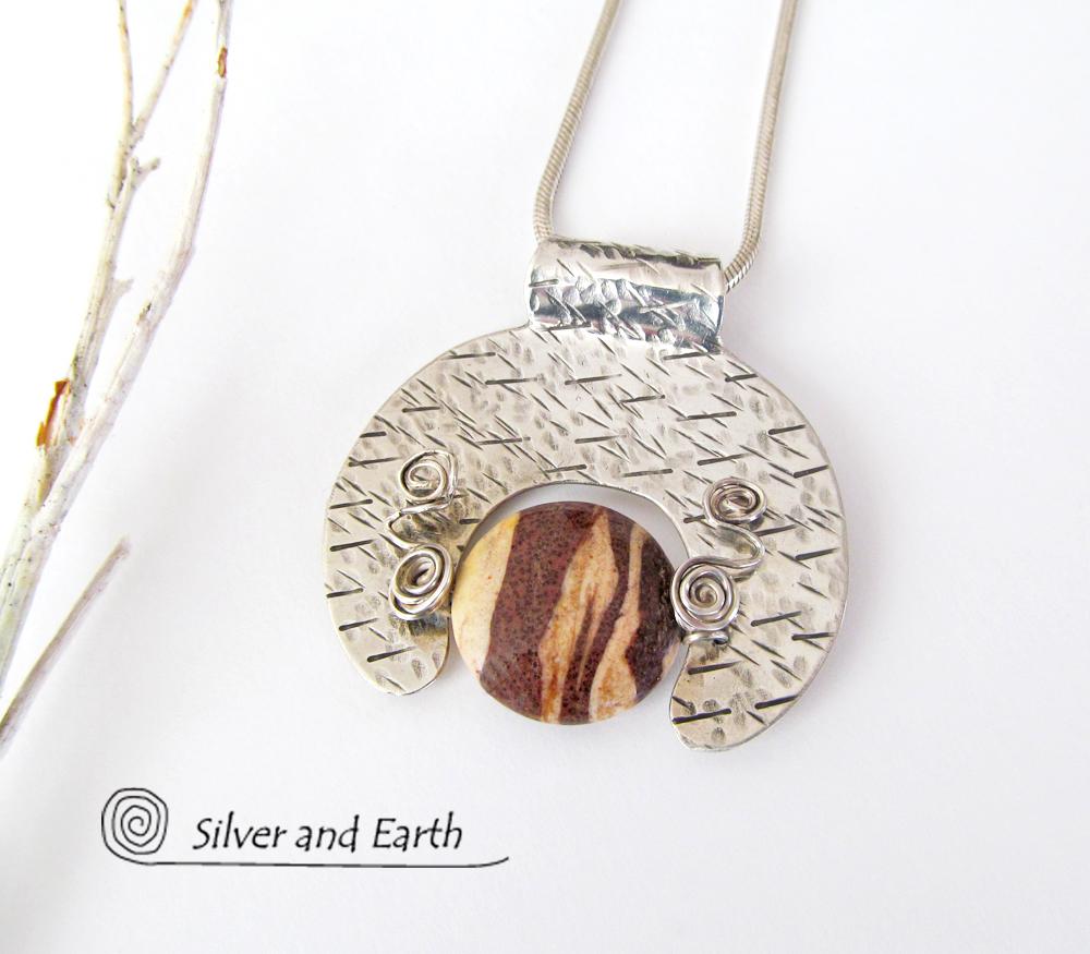Zebra Jasper Sterling Silver Necklace - Unique Earthy Stone Jewelry