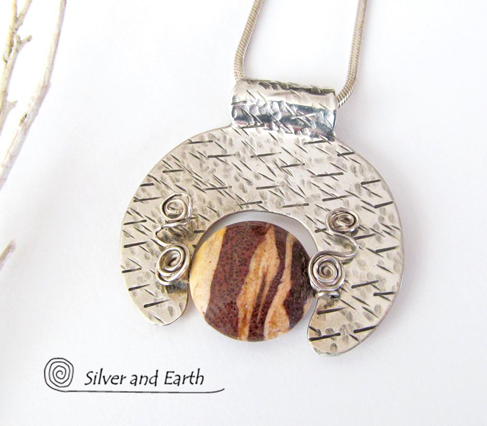 Zebra Jasper Sterling Silver Necklace - Unique Earthy Stone Jewelry