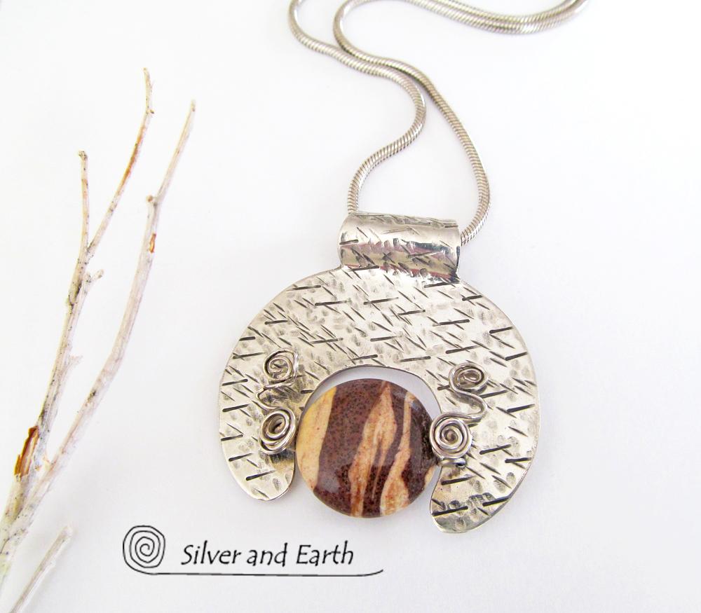 Zebra Jasper Sterling Silver Necklace - Unique Earthy Stone Jewelry