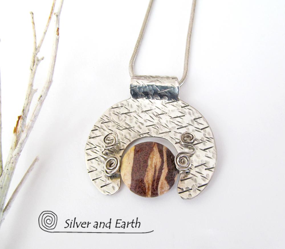 Zebra Jasper Sterling Silver Necklace - Unique Earthy Stone Jewelry