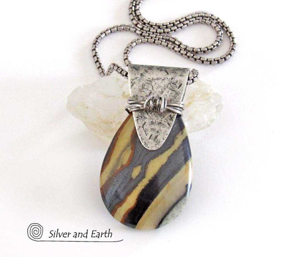 Zebra Jasper Sterling Silver Necklace - Handcrafted Silver & Stone Jewelry