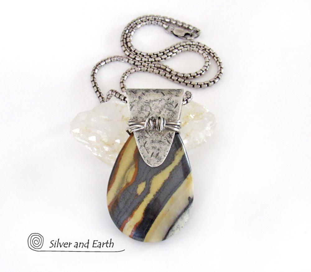 Zebra Jasper Sterling Silver Necklace - Handcrafted Silver & Stone Jewelry