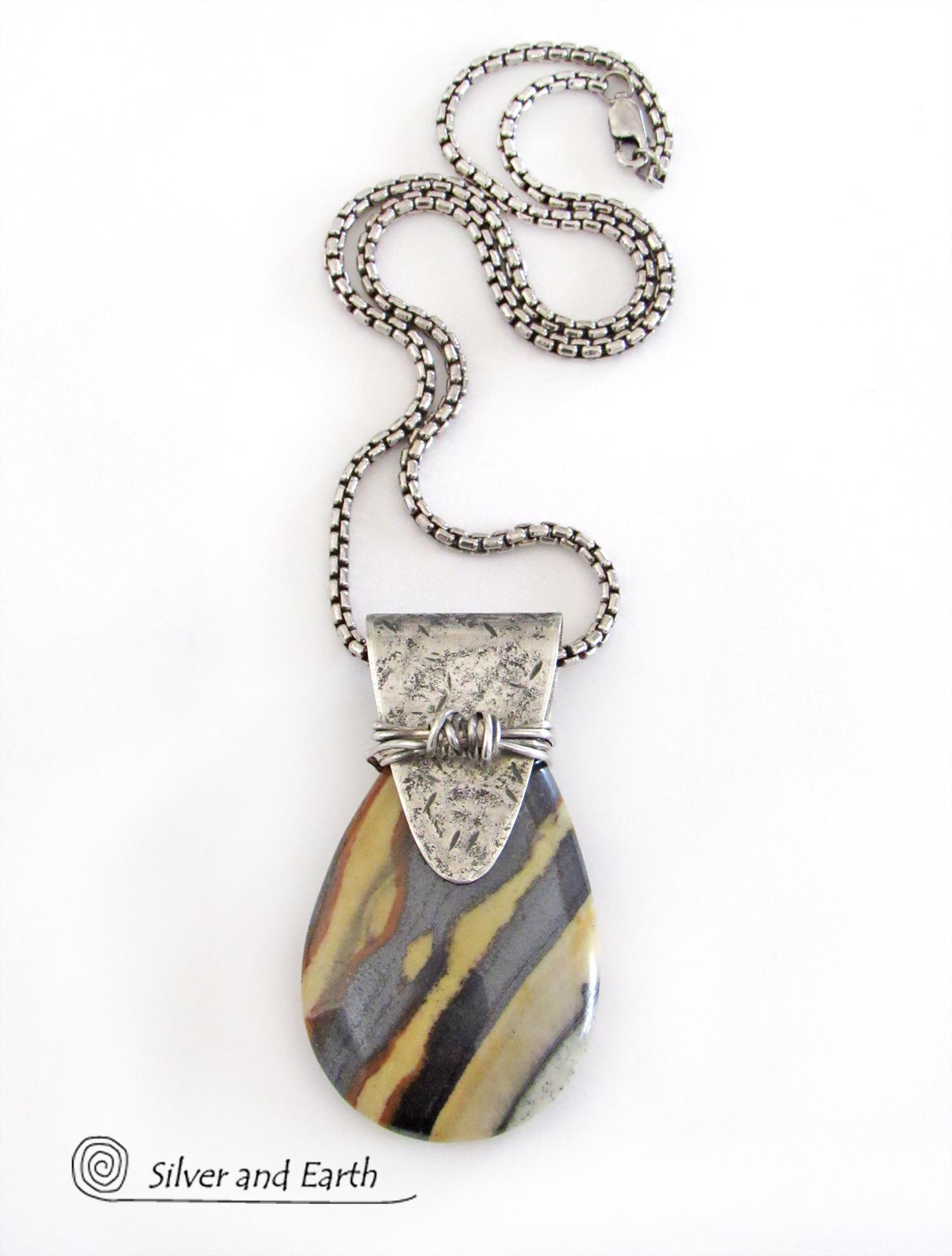 Zebra Jasper Sterling Silver Necklace - Handcrafted Silver & Stone Jewelry