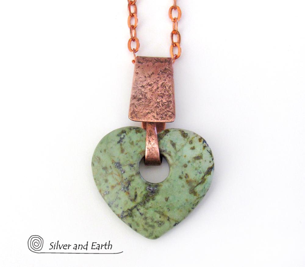 Heart Shaped African Turquoise Stone Necklace with Copper - Anniversary Gifts for Women