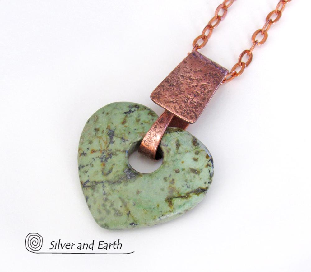 Heart Shaped African Turquoise Stone Necklace with Copper - Anniversary Gifts for Women