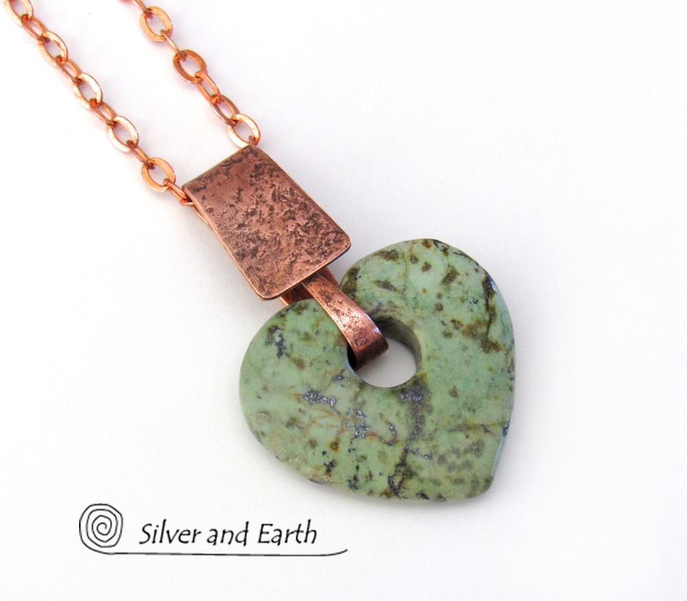 Heart Shaped African Turquoise Stone Necklace with Copper - Anniversary Gifts for Women