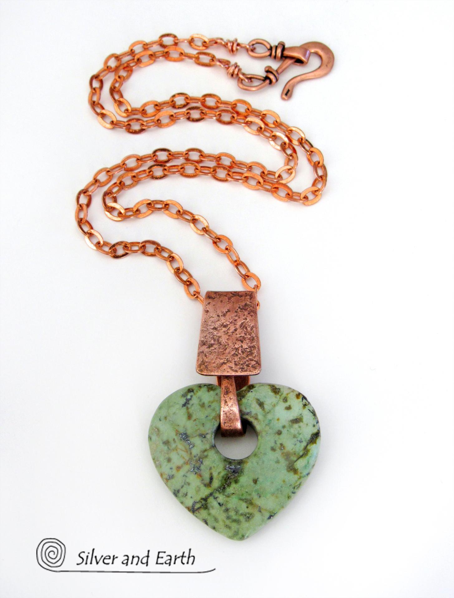 Heart Shaped African Turquoise Stone Necklace with Copper - Anniversary Gifts for Women