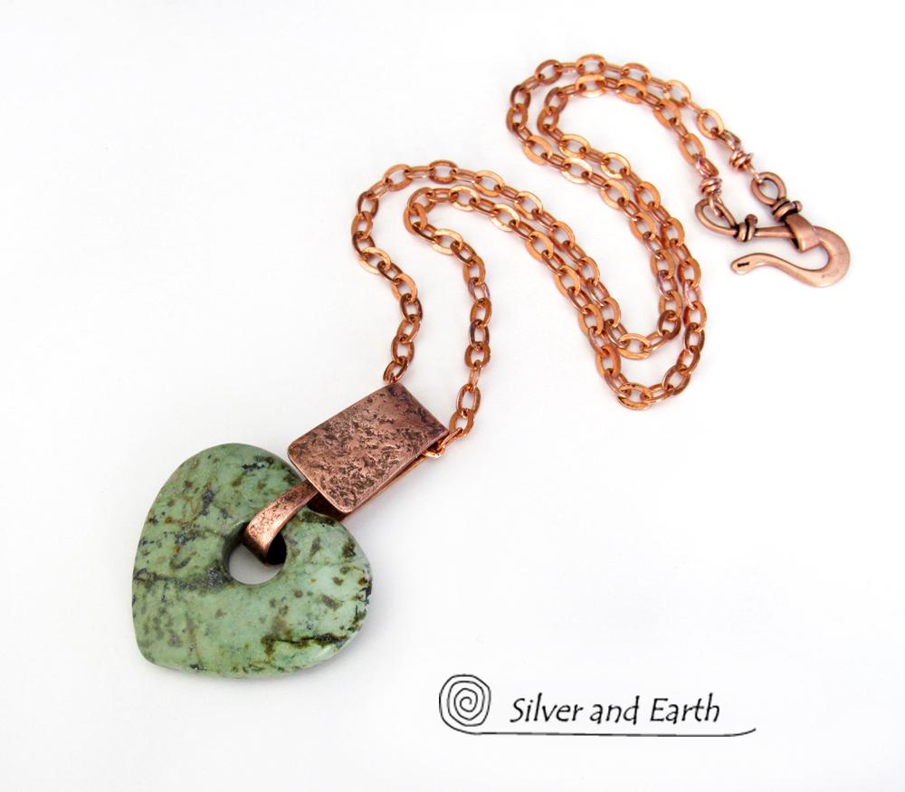 Heart Shaped African Turquoise Stone Necklace with Copper - Anniversary Gifts for Women
