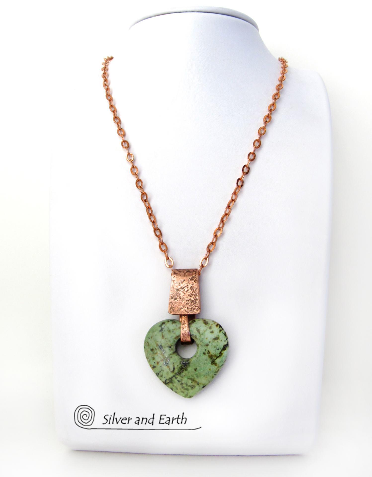 Heart Shaped African Turquoise Stone Necklace with Copper - Anniversary Gifts for Women