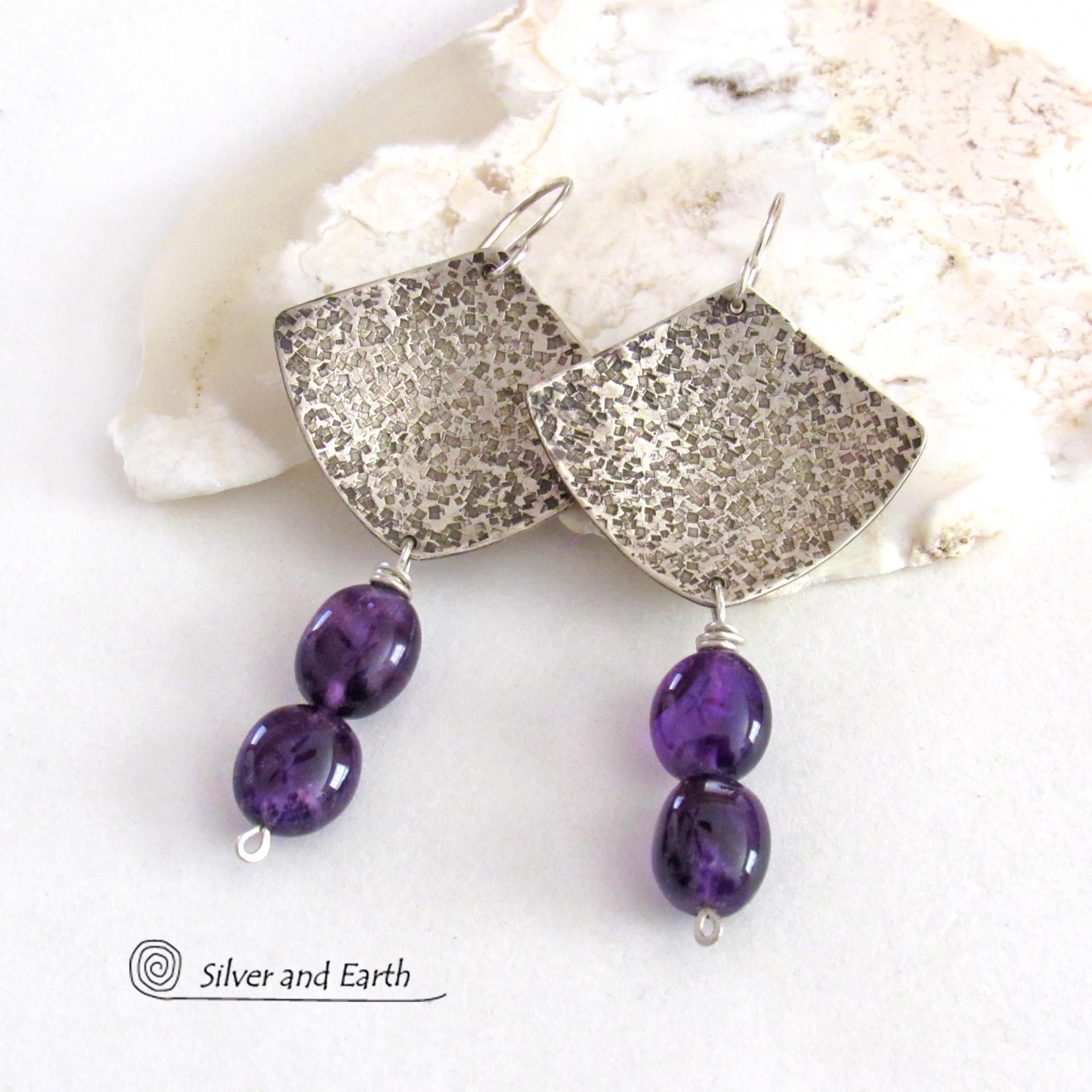 Sterling Silver Earrings with Purple Amethyst Gemstones - February Birthstone Jewelry Gifts for Women