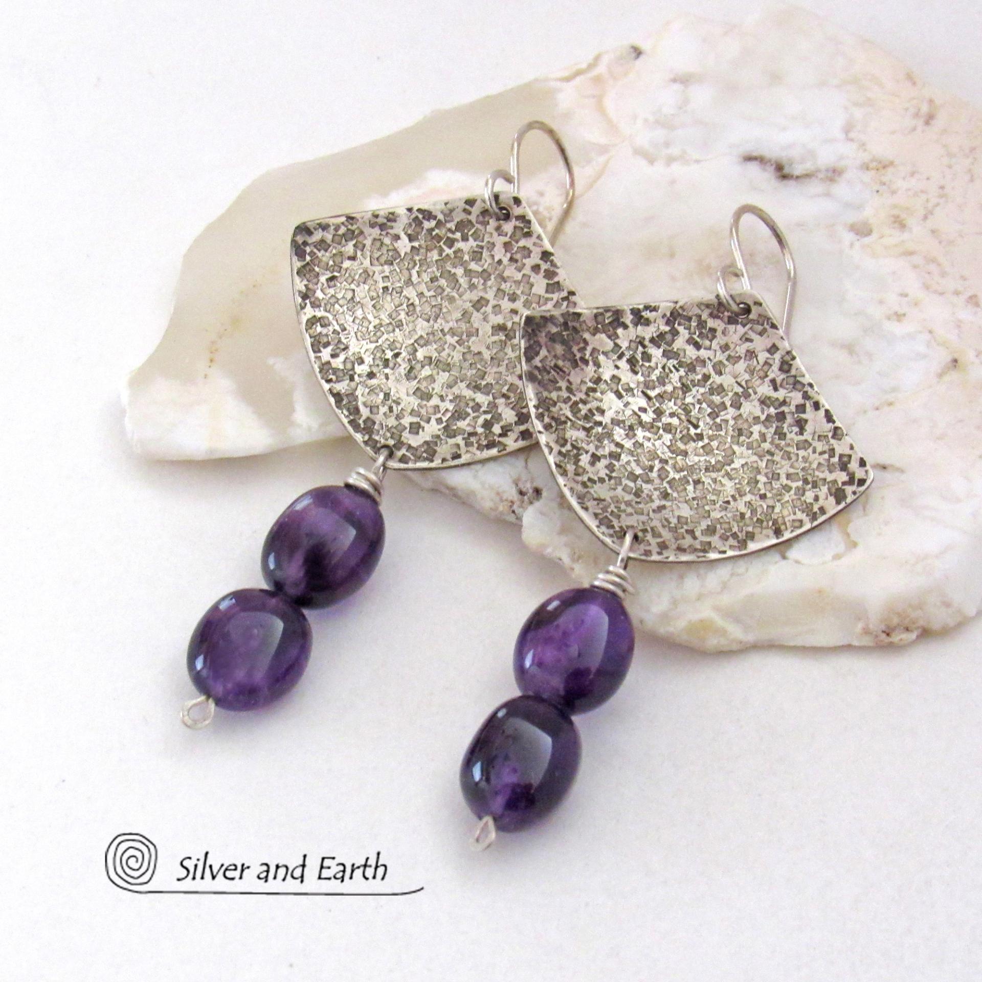 Sterling Silver Earrings with Purple Amethyst Gemstones - February Birthstone Jewelry Gifts for Women