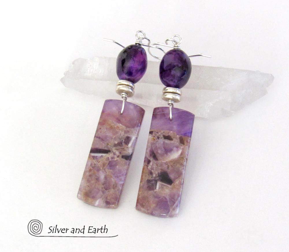 Natural Purple Amethyst Gemstone Earrings - February Birthstone Jewelry