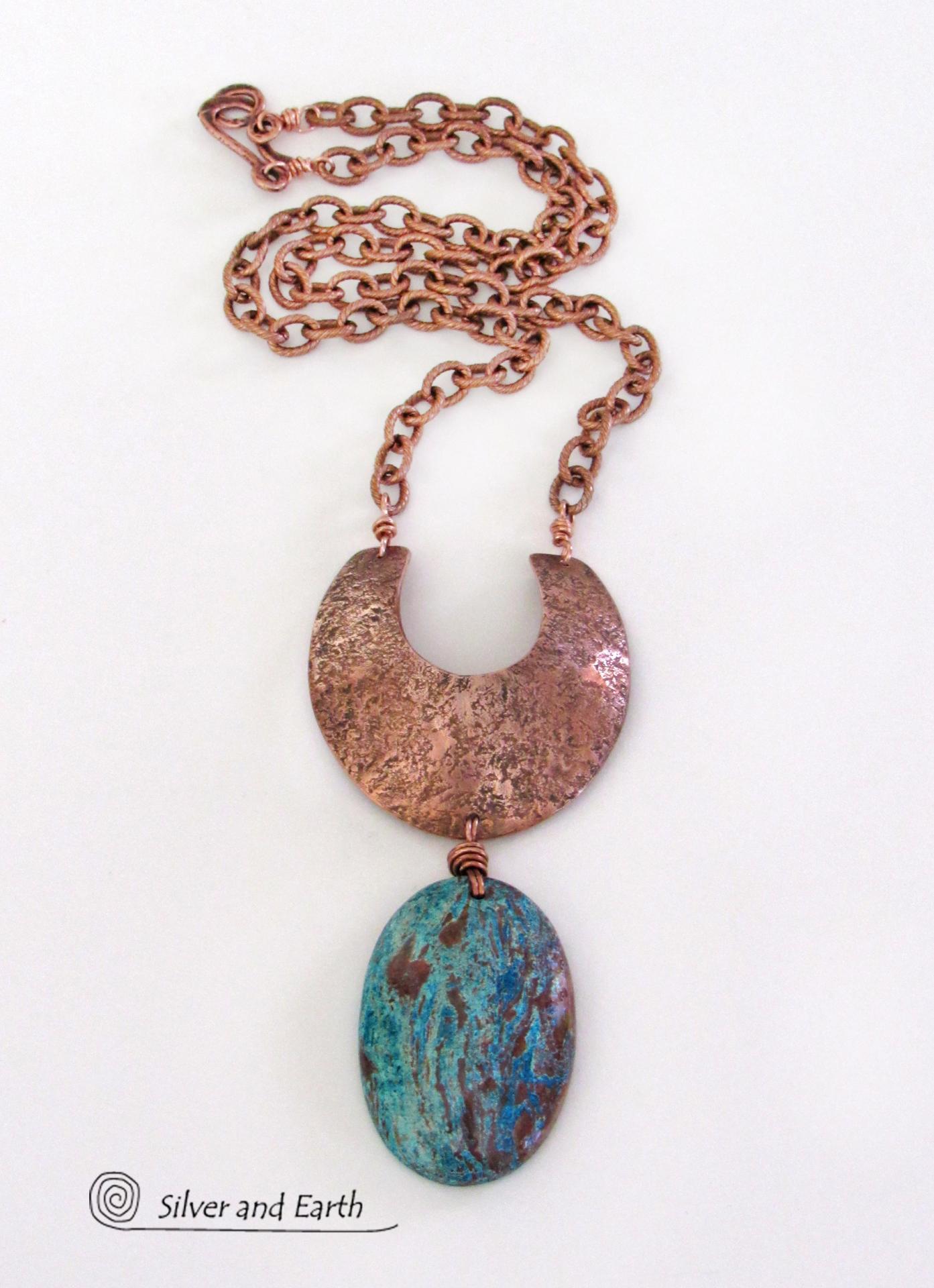 Aqua Jasper Necklace with Hand Forged Copper - Natural Stone Jewelry