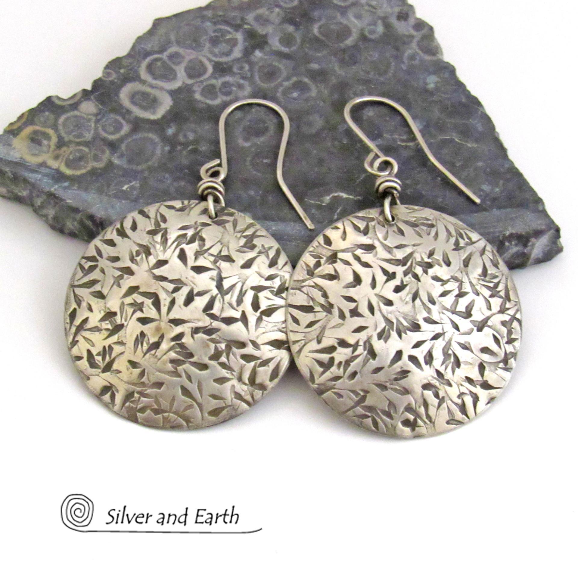 Big Bold Round Sterling Silver Earrings with Hand Stamped Texture