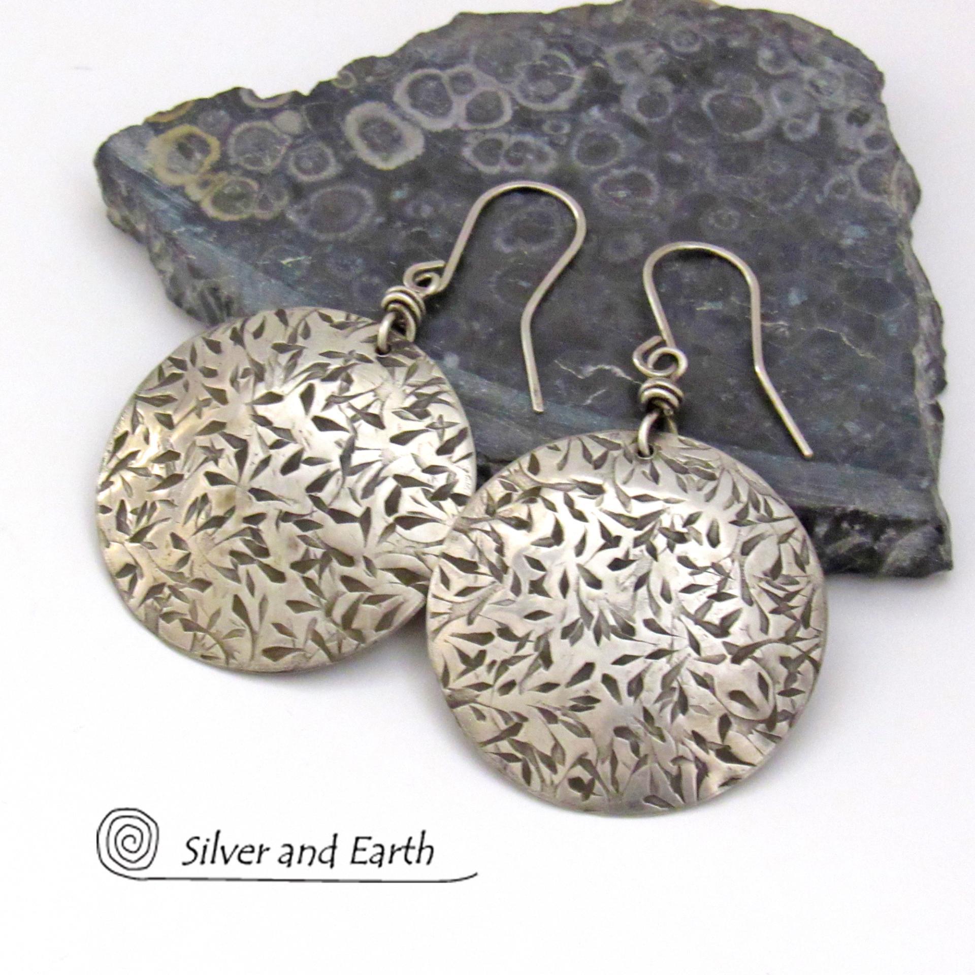 Big Bold Round Sterling Silver Earrings with Hand Stamped Texture