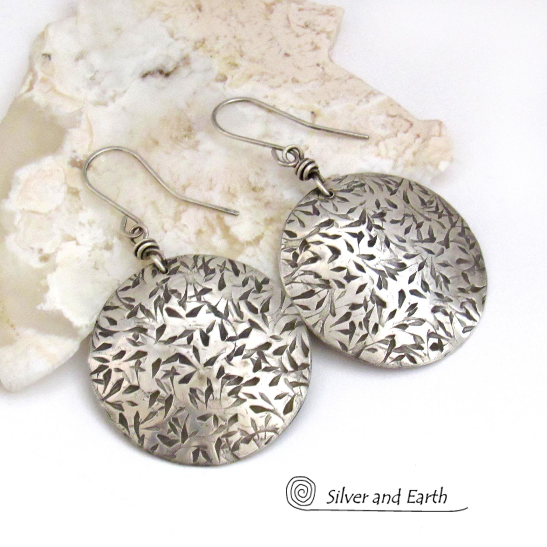 Big Bold Round Sterling Silver Earrings with Hand Stamped Texture