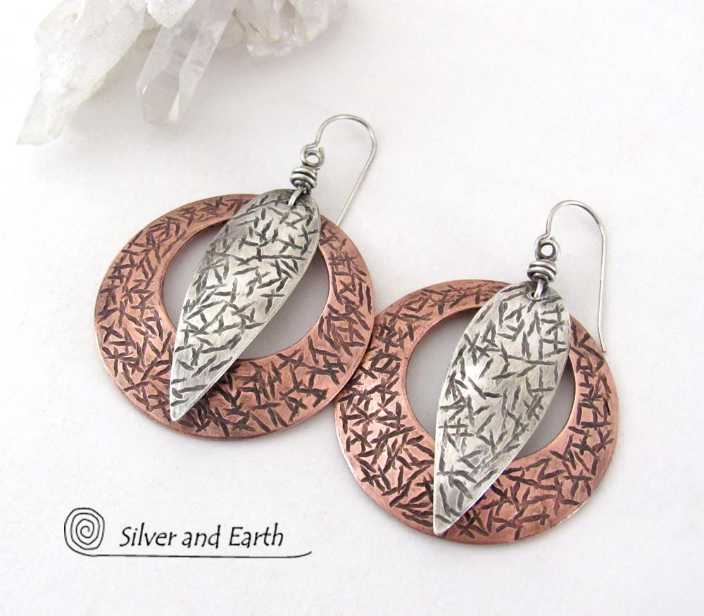 Big Bold Sterling Silver & Copper Mixed Metal Hoop Earrings