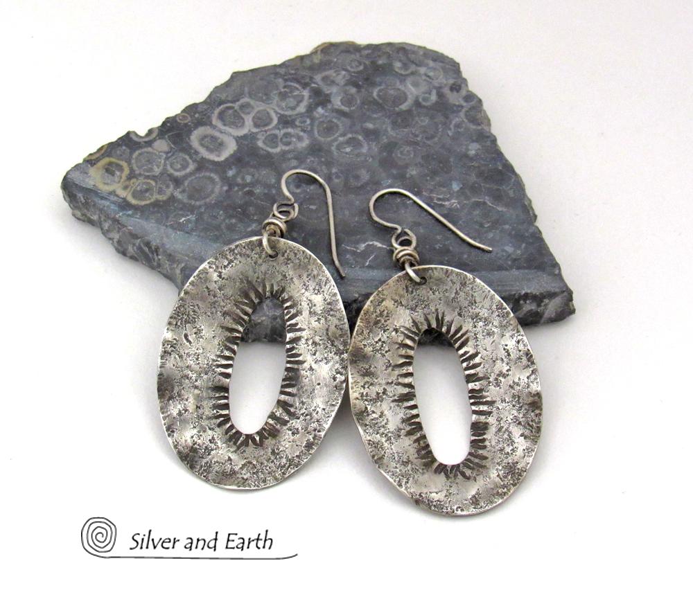 Modern Edgy Hammered Sterling Silver Earrings - Organic Earthy Sterling Silver Jewelry