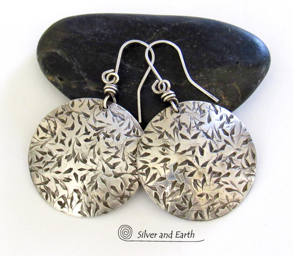 Big Bold Round Sterling Silver Earrings with Hand Stamped Texture